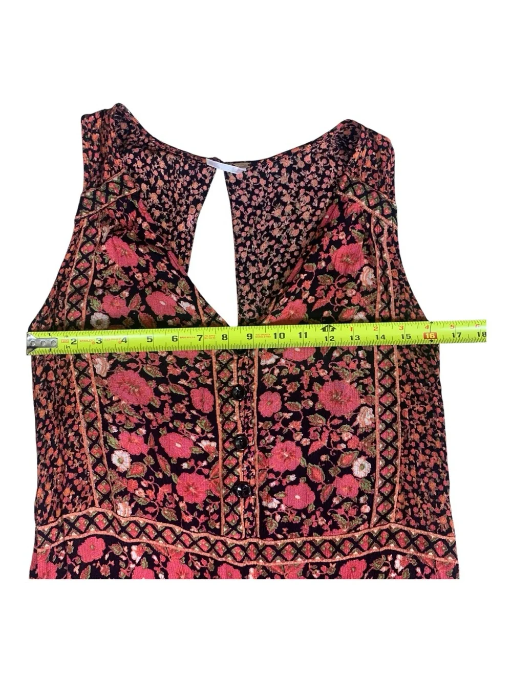 Free‎ People Coral Black Floral Geometric Romper Boho Coastal Cottagecore XS